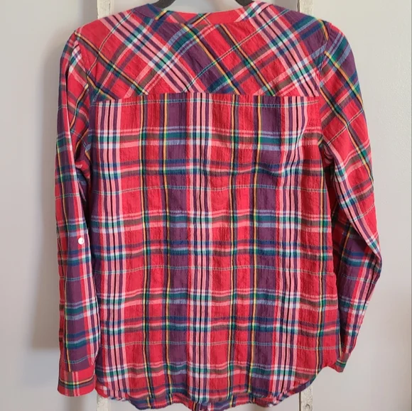 Talbots Small button down plaid long sleeve top - Picture 4 of 4